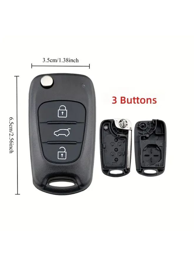 غطاء جهاز التحكم عن بعد بثلاثة أزرار أسود Flip Key Fob بديل لمفتاح الدخول بدون مفتاح من مادة ABS - Image 2