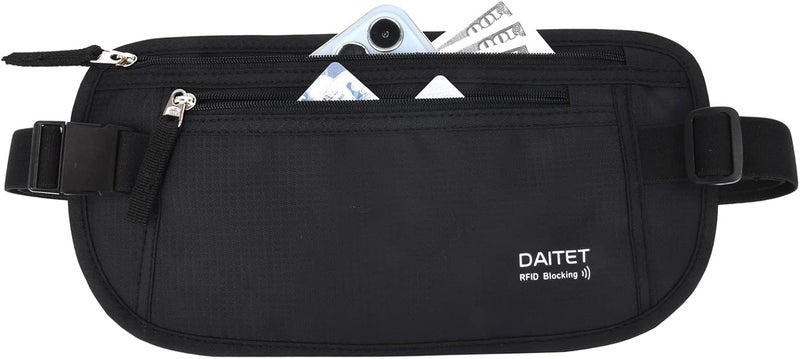 DAITET حزام النقود - حامل جواز السفر، محفظة سفر مخفية آمنة مع حجب RFID، حزام خفي للخصر - Image 1