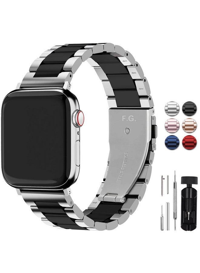 فولموزا سوار ساعة آبل المتوافق من فولموسا 42 مم 44 مم 45 مم 49 مم 38 مم 40 مم 41 مم، سوار iWatch من الفولاذ المقاوم للصدأ مع حافظة لساعة آبل سيريز 9/8/7/6/5/4/3/2/1/SE/SE2/Ultra، 38 مم 40 مم 41 مم، فضي + أسود - Image 1