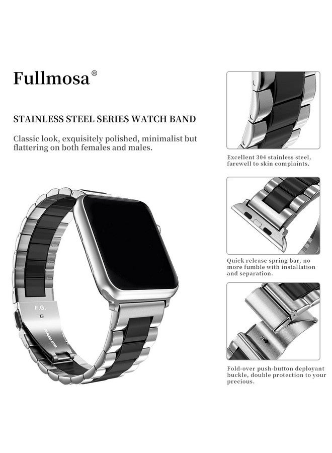 فولموزا سوار ساعة آبل المتوافق من فولموسا 42 مم 44 مم 45 مم 49 مم 38 مم 40 مم 41 مم، سوار iWatch من الفولاذ المقاوم للصدأ مع حافظة لساعة آبل سيريز 9/8/7/6/5/4/3/2/1/SE/SE2/Ultra، 38 مم 40 مم 41 مم، فضي + أسود - Image 4