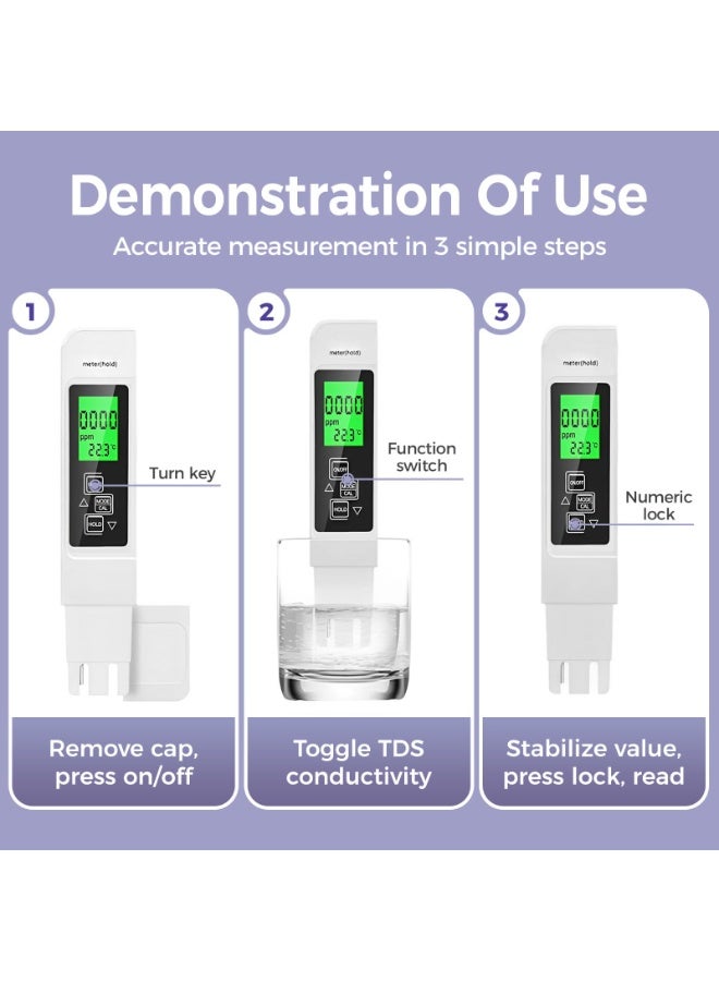 2025 TDS Meter Digital Water Tester for Drinking Water, 4 in 1Portable Water Quality Tester with EC Temp Color Display, PPM Meter Water Tester for Aquarium Hydroponics Tap Water (Blue) - Image 2