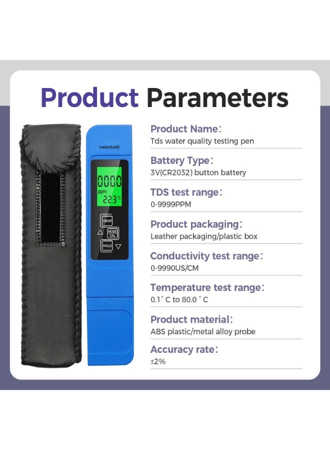 2025 TDS Meter Digital Water Tester for Drinking Water, 4 in 1Portable Water Quality Tester with EC Temp Color Display, PPM Meter Water Tester for Aquarium Hydroponics Tap Water (Blue) - Image 3