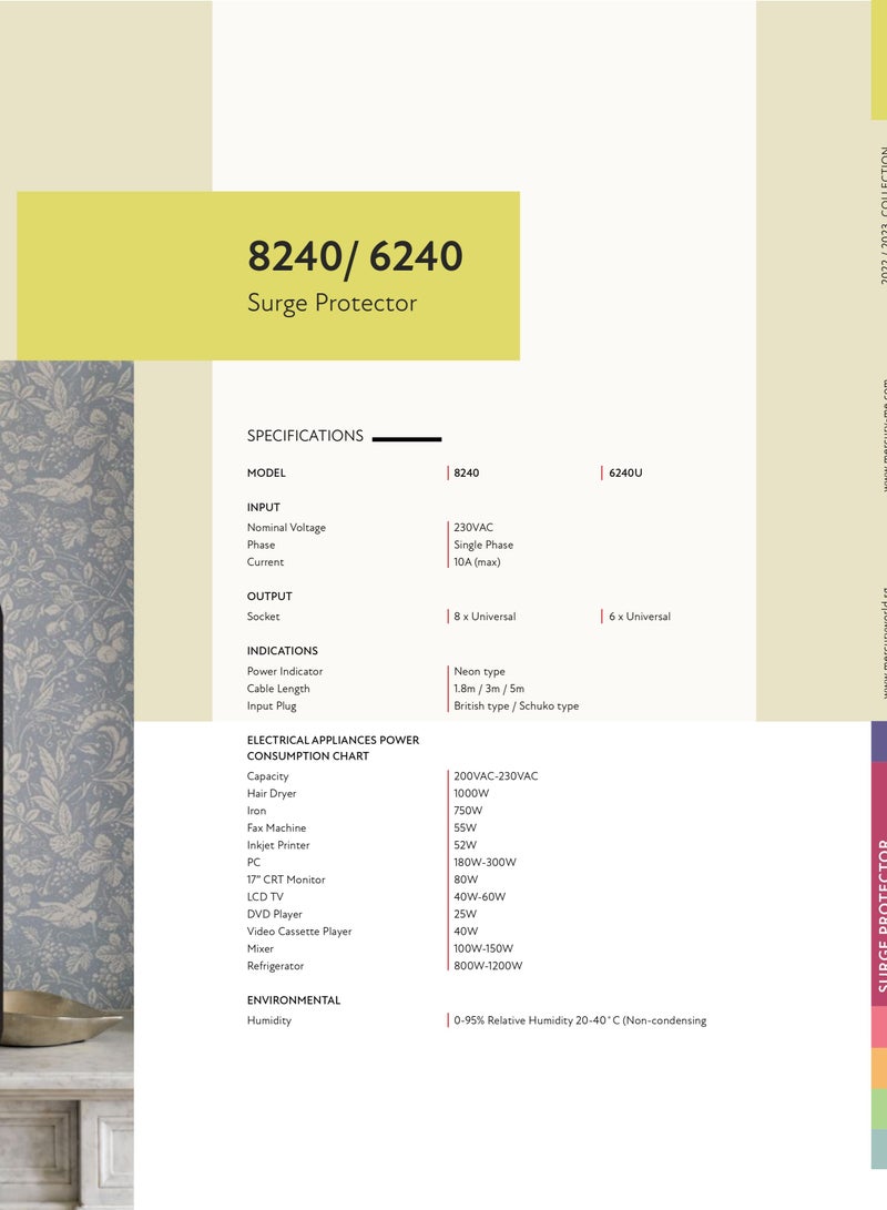 Mercury 6-Way Surge Protector, Black (5.0 Mtr) - Image 2