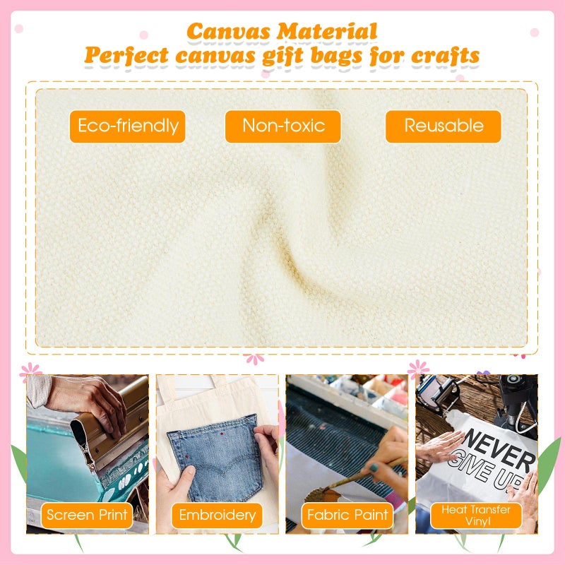 Amylove 12 Pcs Mini Tote Bag Sublimation Blank Canvas Tote Bags Reusable Grocery Luggage DIY Sack Goody for Party Even (10 x 10 Inch Natural Color) - Image 3