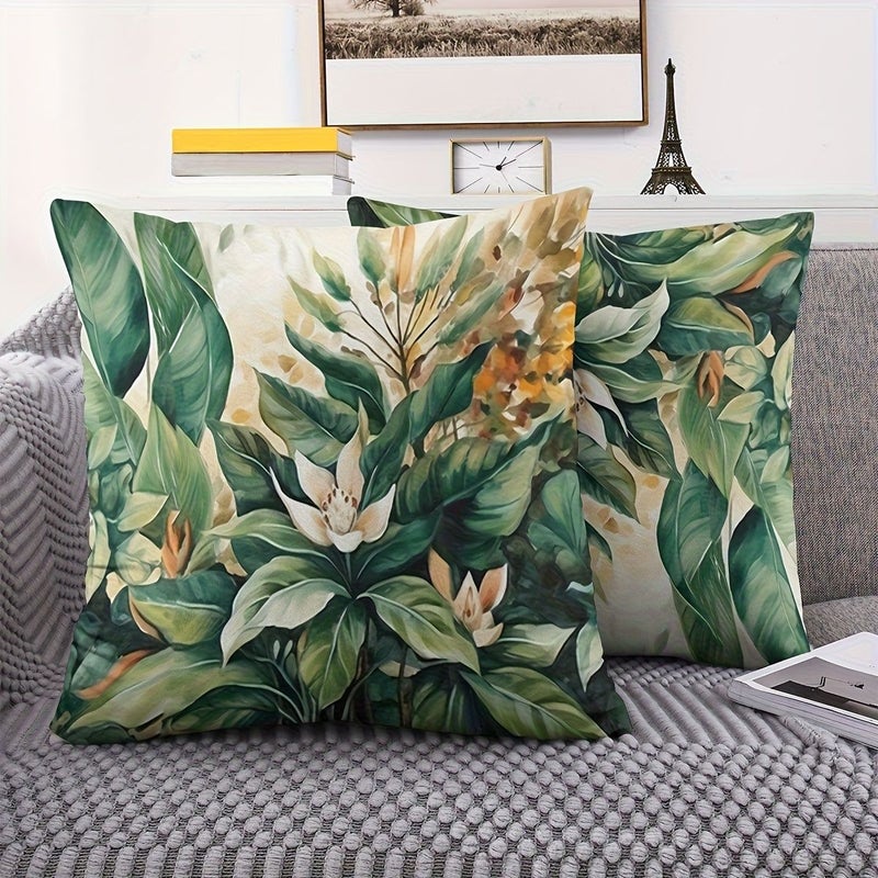 Set Of 2 Pillowcases With Floral And Green Leaf Design Vibrant Color Printing High Quality Short Plush Material Soft 18x18 Inch - Image 5
