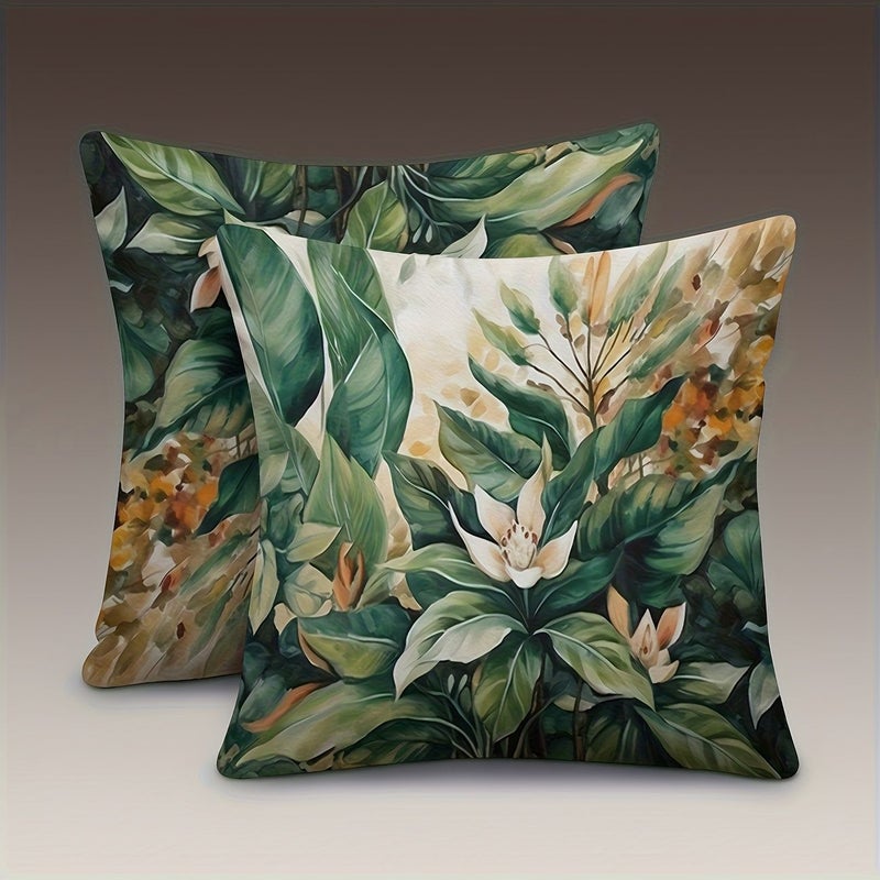 Set Of 2 Pillowcases With Floral And Green Leaf Design Vibrant Color Printing High Quality Short Plush Material Soft 18x18 Inch - Image 2