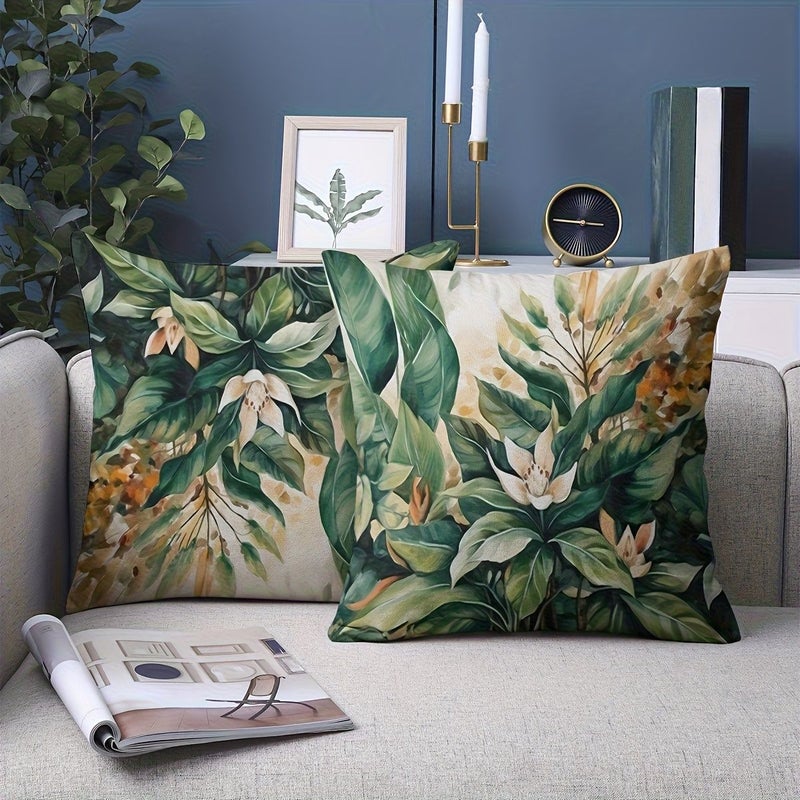 Set Of 2 Pillowcases With Floral And Green Leaf Design Vibrant Color Printing High Quality Short Plush Material Soft 18x18 Inch - Image 4
