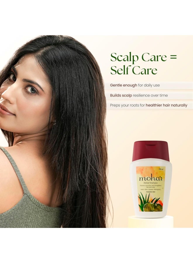 Moha: Herbal Shampoo With Amla, Aloe, Bhringraj & Brahmi for Cleansing, Nourishing & Strengthens Hair Roots and Scalp | 100ml - Image 4