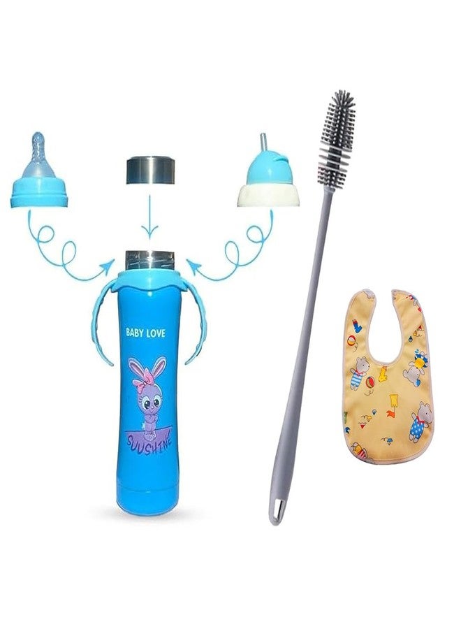 JOYFILLS 3-in-1 Stainless Steel Baby Feeding Bottle Set 240ml | Multi-Functional Milk, Water & Juice Sipper with Feeding Nipple & Straw | BPA Free | Leak Proof | for Newborn, Infant & Toddler - Image 1