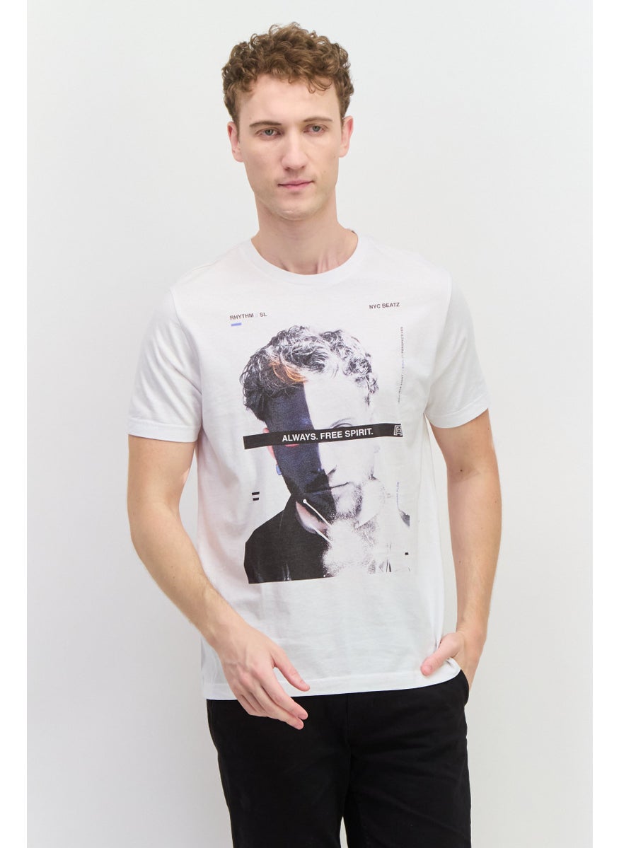 Free Soul Men Crew Neck Short Sleeve Graphic Print Troon T-Shirt, White Combo  - Image 1