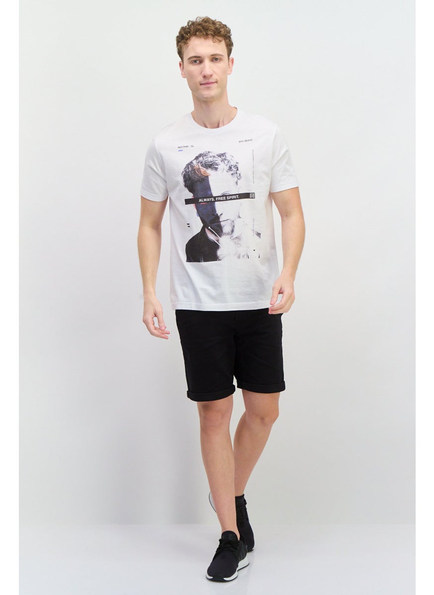 Free Soul Men Crew Neck Short Sleeve Graphic Print Troon T-Shirt, White Combo  - Image 4