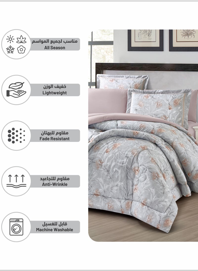 دوناتيلا - طقم لحاف 4 قطع مقاس واحد مطبوع سرير قابل للعكس مقاس 170 * 230 سم مع حشوة بديلة لأسفل (350 جرام لكل متر مربع) ، رمادي باهت - Image 1