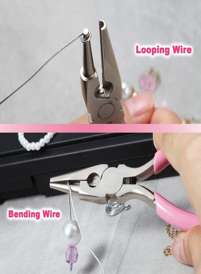 LEONTOOL Concave Round Nose Pliers with Cutting Edges and Pink PVC Handle for Jewelry Making and DIY Projects - Image 3
