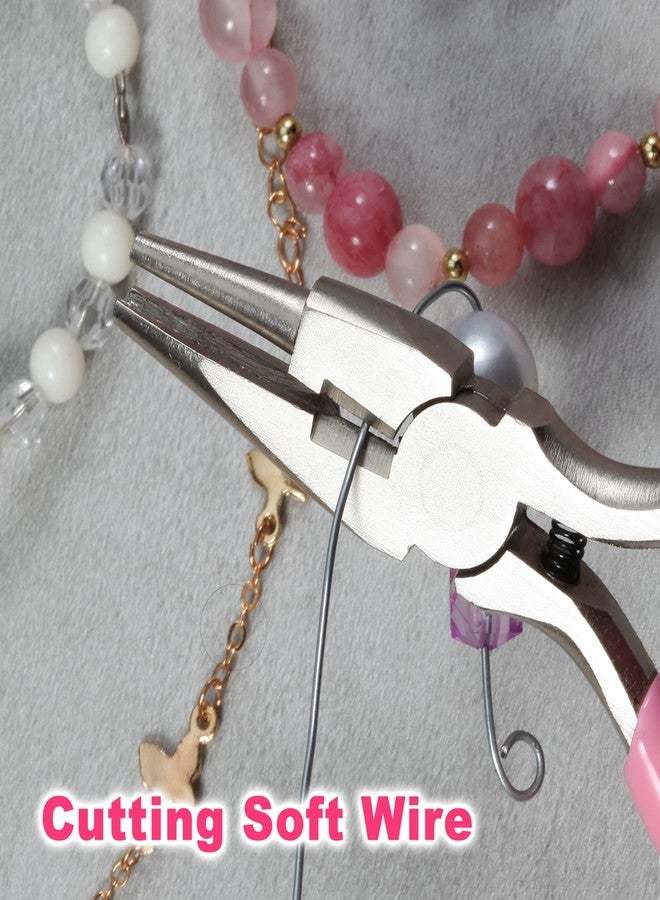 LEONTOOL Concave Round Nose Pliers with Cutting Edges and Pink PVC Handle for Jewelry Making and DIY Projects - Image 4