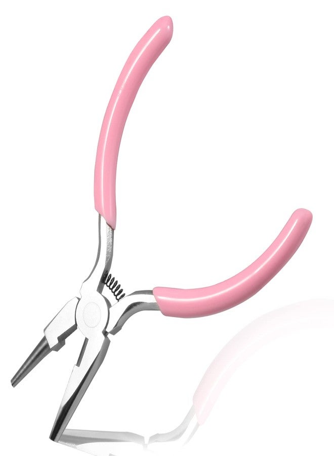 LEONTOOL Concave Round Nose Pliers with Cutting Edges and Pink PVC Handle for Jewelry Making and DIY Projects - Image 1