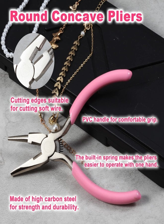 LEONTOOL Concave Round Nose Pliers with Cutting Edges and Pink PVC Handle for Jewelry Making and DIY Projects - Image 2