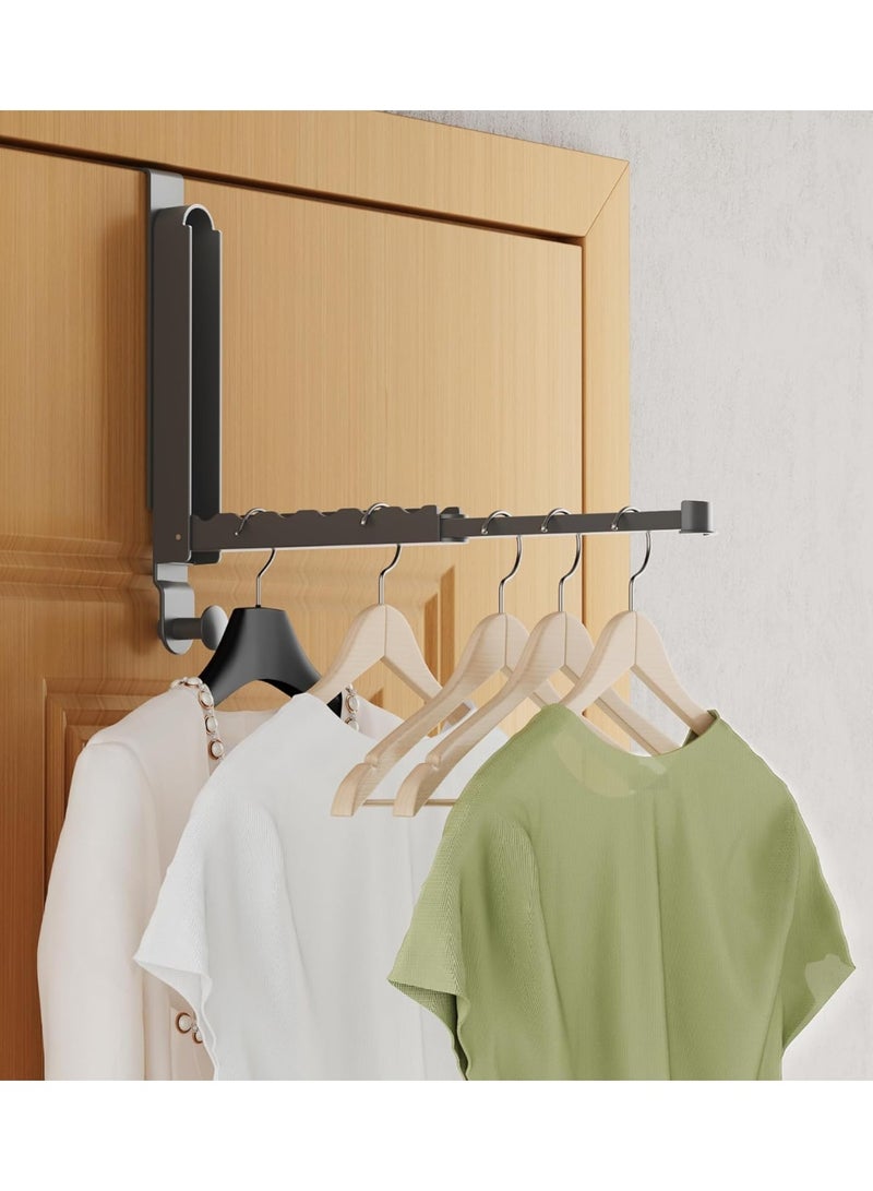 Folding Clothes Drying Rack, Super Heavy Duty Aluminum Alloy Over the Door Hanger with Retractable Rod, Foldable Portable and Collapsible Bathroom Accessories and Towel Rack Organization, Space Gray - Image 4