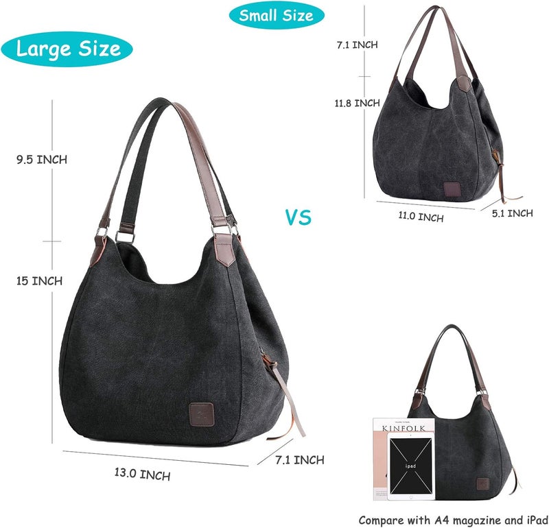 DOURR Store Women's Multi-pocket Shoulder Bag Fashion Cotton Canvas Handbag Tote Purse - Image 5