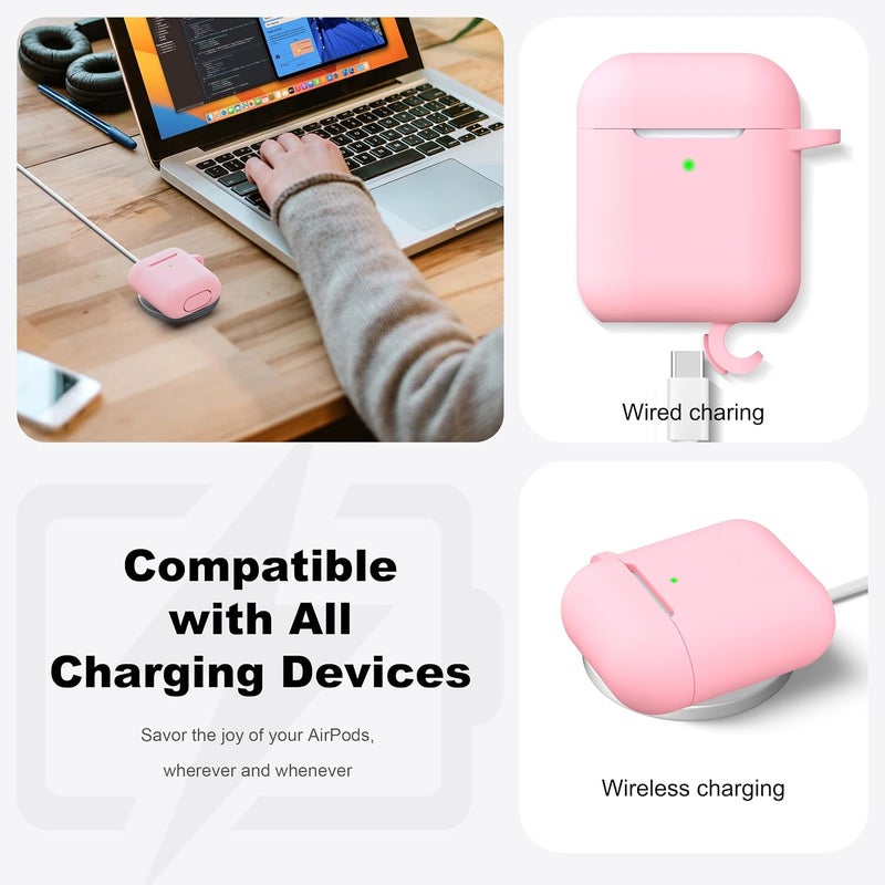 R-fun for AirPods 1/2 Case, Soft Silicone Protective Cover with Keychain and Cleaning Pen, Compatible with AirPods 2nd/1st Generation (2016/2019), Full Drop Protection Cover, Pink - Image 5
