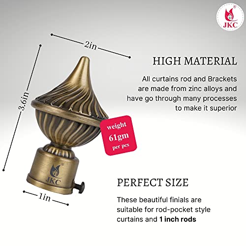 JKC Antique Zinc Alloy Whirl Curtain Brackets, Curtain Bracket Set with Curtain Knobs and Rod End Cap, Ideal Curtain Knob Solution (Antique Gold - 6 Pair) - Image 2