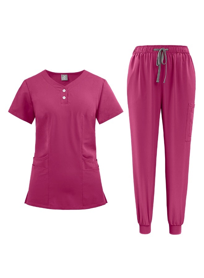 NIBEMINENT Women'S Nurse Uniform Quick-Drying Fabric Solid Color V-Neck Button Pocket Short-Sleeved Trousers Suit Nursing Work Clothes - Image 1