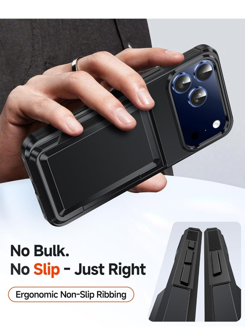 PULUZ iPhone-17-Pro-Max Case Wallet, Black Card Holder for i Phone 17 ProMax Cases Military Grade Shockproof Anti-Yellowing Heavy Duty Women Men Funda para Cover for iPhone 17Pro Max - Image 5