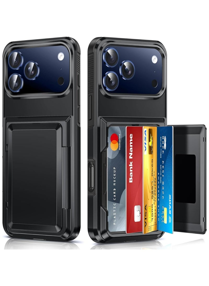 PULUZ iPhone-17-Pro-Max Case Wallet, Black Card Holder for i Phone 17 ProMax Cases Military Grade Shockproof Anti-Yellowing Heavy Duty Women Men Funda para Cover for iPhone 17Pro Max - Image 1