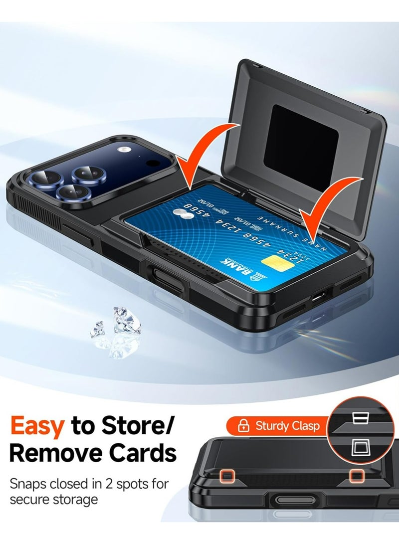 PULUZ iPhone-17-Pro-Max Case Wallet, Black Card Holder for i Phone 17 ProMax Cases Military Grade Shockproof Anti-Yellowing Heavy Duty Women Men Funda para Cover for iPhone 17Pro Max - Image 4