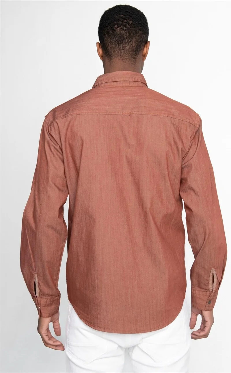 تودورس Relax Fit Comfortable Denim Piece Painted Double Pocket Flap Snap Fastener Men's Shirt