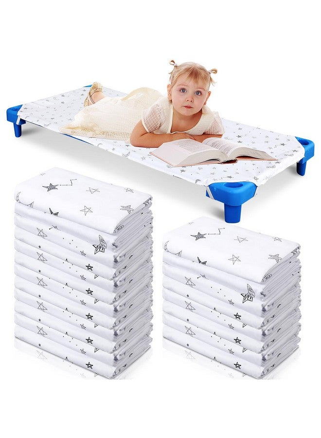 Macarrie 20 قطعة من شراشف أسرّة الحضانة للأطفال الصغار ورياض الأطفال من القطن النقي، قماش قابل للتنفس، شراشف بيضاء لأسرّة الحضانة القياسية، شراشف ملائمة للأولاد والبنات، 51.18 بوصة عرض × 23.62 بوصة طول (نمط نجوم وقمر) - Image 1