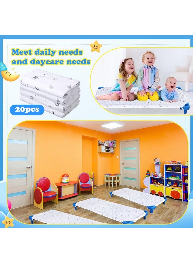 Macarrie 20 قطعة من شراشف أسرّة الحضانة للأطفال الصغار ورياض الأطفال من القطن النقي، قماش قابل للتنفس، شراشف بيضاء لأسرّة الحضانة القياسية، شراشف ملائمة للأولاد والبنات، 51.18 بوصة عرض × 23.62 بوصة طول (نمط نجوم وقمر) - Image 5