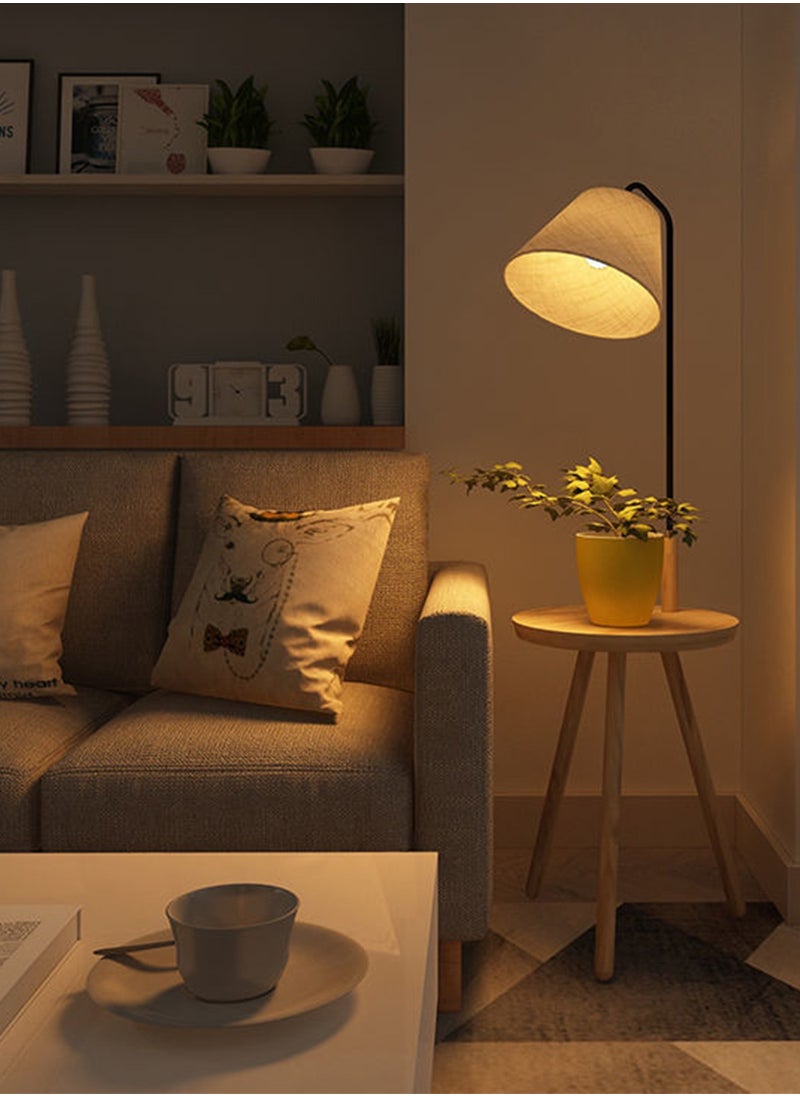 Generic - Nordic Solid Wood LED Floor Lamp with Table Modern Wooden Vertical Coffee Table Standing Lamp with Fabric Shade Cozy Home Lighting Fixture for Living Room Bedroom Warm Light 12W - Image 1