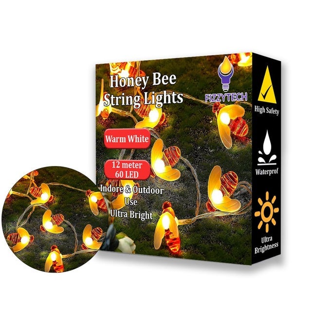 PLASTIC HONEY BEE STRING LIGHTS OF HOME DECORATION DIWALI LIGHT FOR DECORATIONS 12 METERS 60 LED WARM WHITE