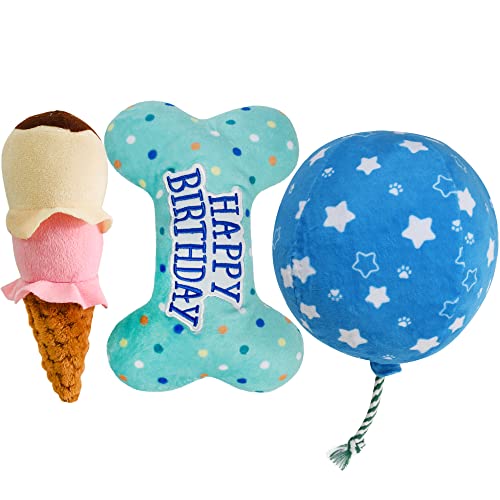 Prime Pets Dog Birthday Toys 3 Pack Crinkle Squeaky Dog Toys Pet Toys for Small Medium Large Dogs Stuffed Puppy Chew Toys Dog Gift Toys - Image 1