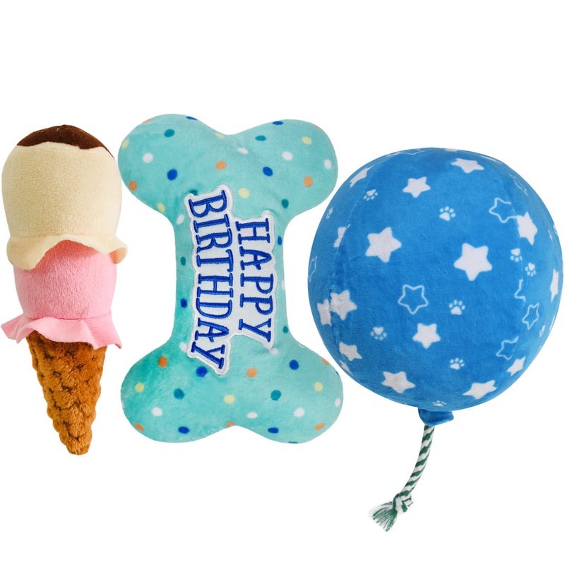 Prime Pets Dog Birthday Toys 3 Pack Crinkle Squeaky Dog Toys Pet Toys for Small Medium Large Dogs Stuffed Puppy Chew Toys Dog Gift Toys - Image 2