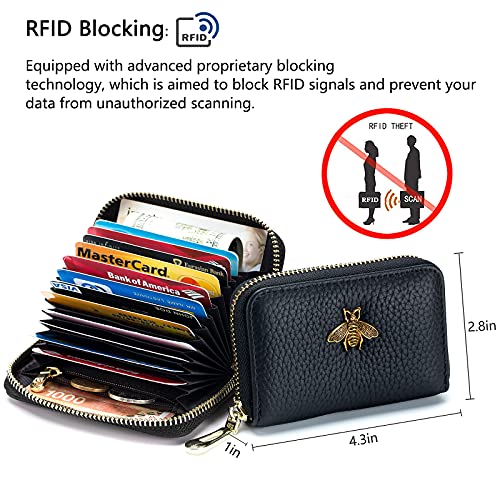 imeetu RFID Credit Card Holder, Small Leather Zipper Card Case Wallet with Keychain and ID Window for Women (Pro,Purple Coffee) - Image 4