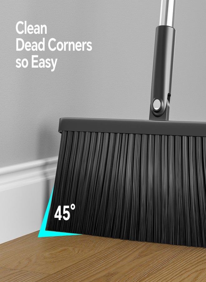 Spreezy Broom with Dustpan Combo Set, 52" Long Handle Standing Dustpan Set, Upright Dustpan with Cleaning Teeth, Indoor Outdoor Home, Office, Black-Gray - Image 5