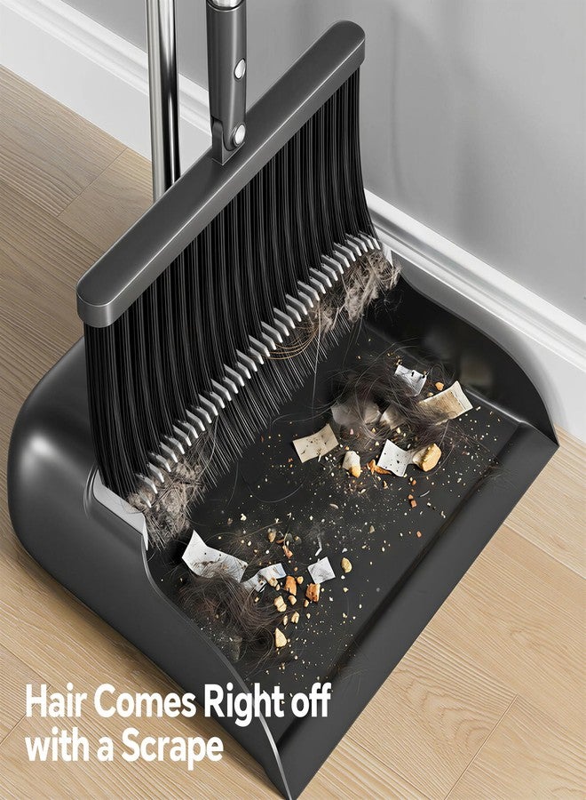 Spreezy Broom with Dustpan Combo Set, 52" Long Handle Standing Dustpan Set, Upright Dustpan with Cleaning Teeth, Indoor Outdoor Home, Office, Black-Gray - Image 3