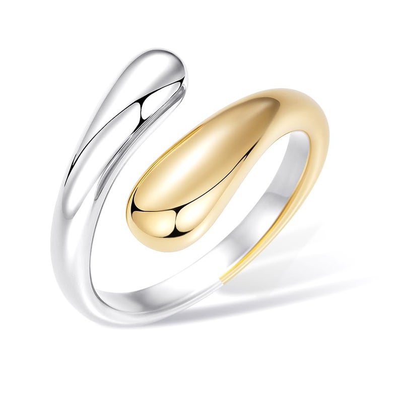 Poxtex Two Tone Gold Silver Band Ring for Women, Non Tarnish Mixed Metal Ring Jewelry Size 9 - Image 1