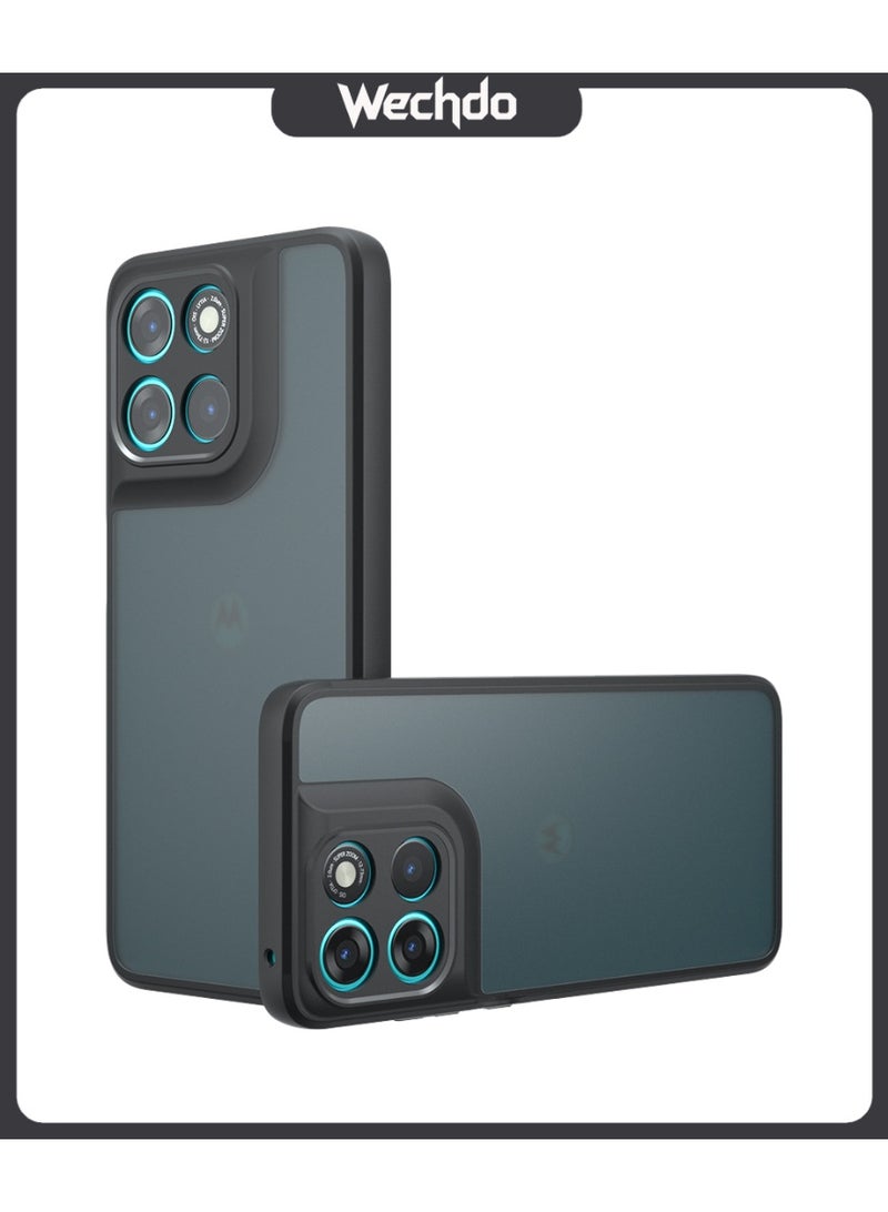 Wechdo Phone Case for Motorola Edge 70 Fusion Frosted Translucent Back Cover with Integrated Camera Lens Guard Shockproof TPU PC Hybrid Magnetic Protective Case Black - Image 1