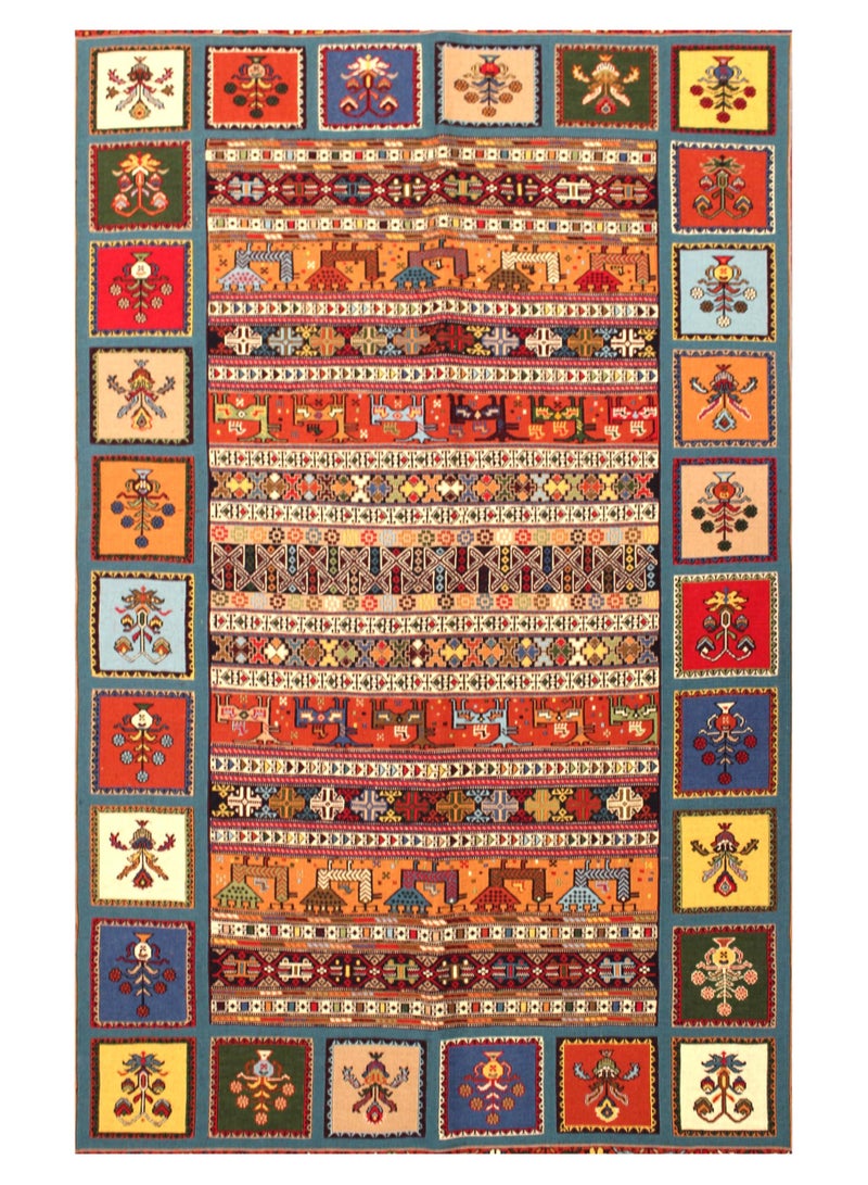 سجادة سوماك فاخرة مصنوعة يدويًا، جودة عالية، 208 سم × 145 سم، تصميم فارسي تقليدي - Image 1