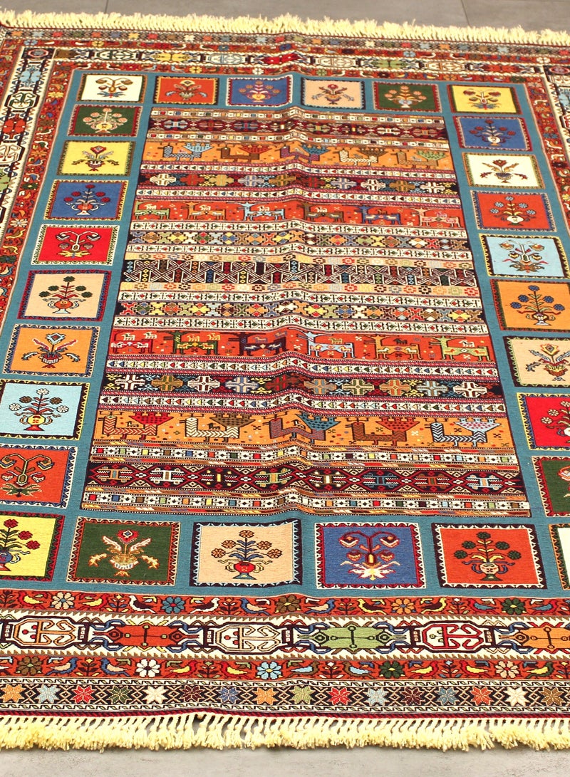 سجادة سوماك فاخرة مصنوعة يدويًا، جودة عالية، 208 سم × 145 سم، تصميم فارسي تقليدي - Image 2