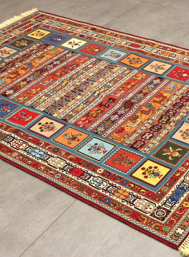 سجادة سوماك فاخرة مصنوعة يدويًا، جودة عالية، 208 سم × 145 سم، تصميم فارسي تقليدي - Image 3