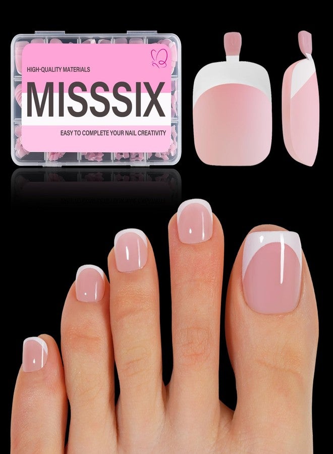 Misssix French Tip Press on Toe Nails, 150Pcs Pink White French Square Toe Nail Tips, Soft Gel False Toenail, Acrylic Soak off Fake Toe Nails for Women Nail Art DIY 15 Sizes - Image 1