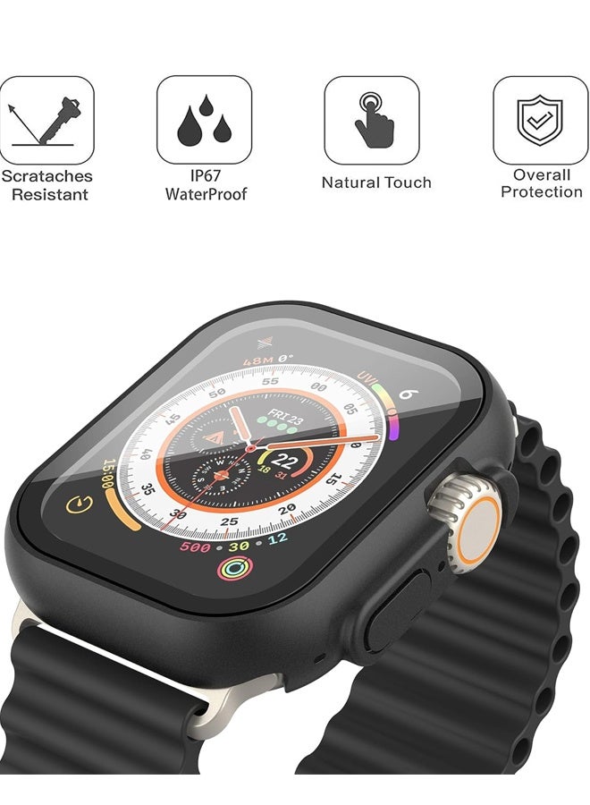 Waterproof Case with Button Designed for 49mm Apple Watch Ultra 2 / Ultra, Anti-Fall Protective Hard PC Cover with Tempered Glass Screen Protector for iWatch, Matte Black - Image 2