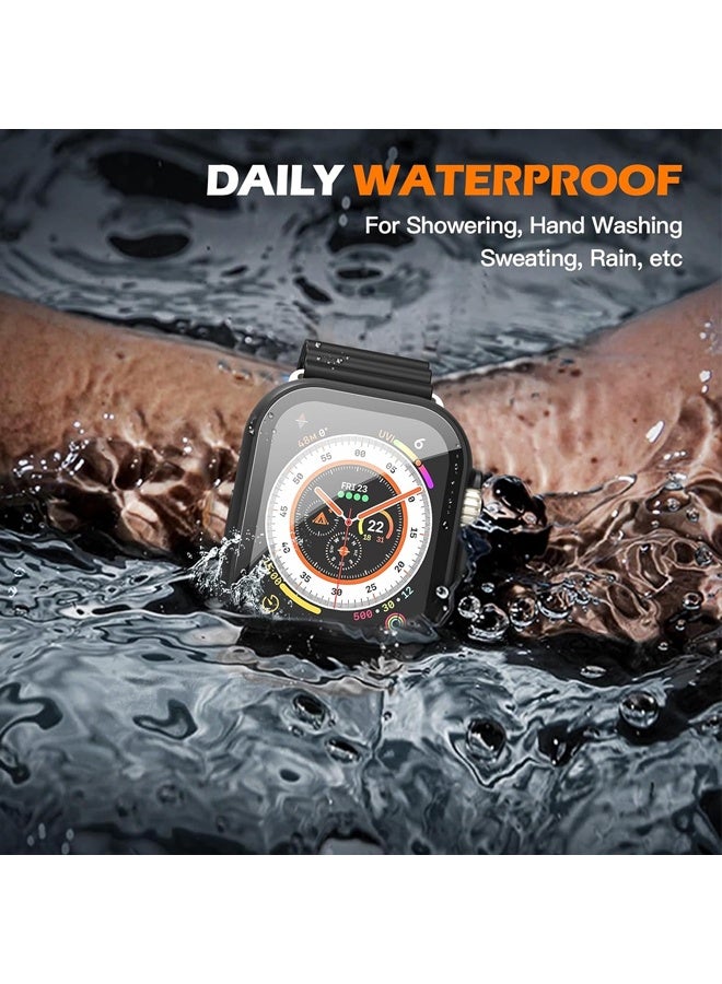 Waterproof Case with Button Designed for 49mm Apple Watch Ultra 2 / Ultra, Anti-Fall Protective Hard PC Cover with Tempered Glass Screen Protector for iWatch, Matte Black - Image 5