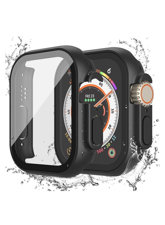 Waterproof Case with Button Designed for 49mm Apple Watch Ultra 2 / Ultra, Anti-Fall Protective Hard PC Cover with Tempered Glass Screen Protector for iWatch, Matte Black - Image 1