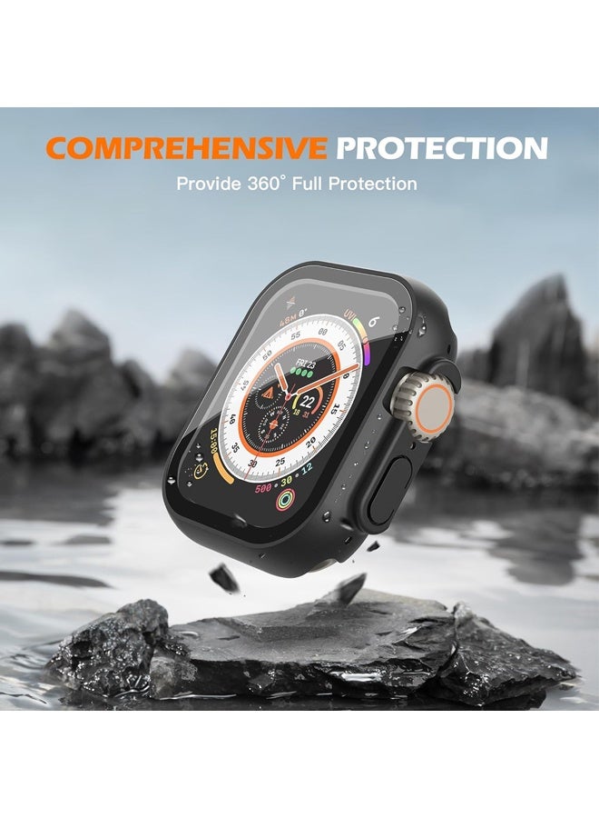 Waterproof Case with Button Designed for 49mm Apple Watch Ultra 2 / Ultra, Anti-Fall Protective Hard PC Cover with Tempered Glass Screen Protector for iWatch, Matte Black - Image 4