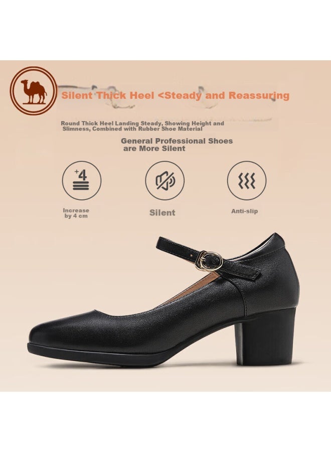 CAMELJEANS Camel Brand Women's Shoes Cowhide Soft Thick-heeled Casual Single Shoes Fashion Mary Jane Shoes P23a155036 Black 35 - Image 2