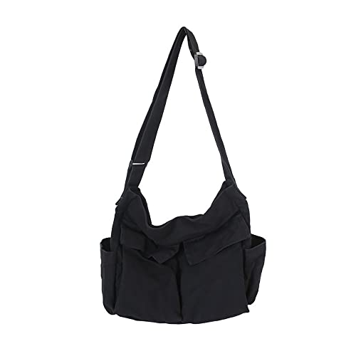 Sumleno Bohemian Hipster Hobo Boho Hippie Crossbody Bag Purse Canvas Sling Bag Aesthetic Tote Large Handbags Fairy Grunge Bag (Black) - Image 1